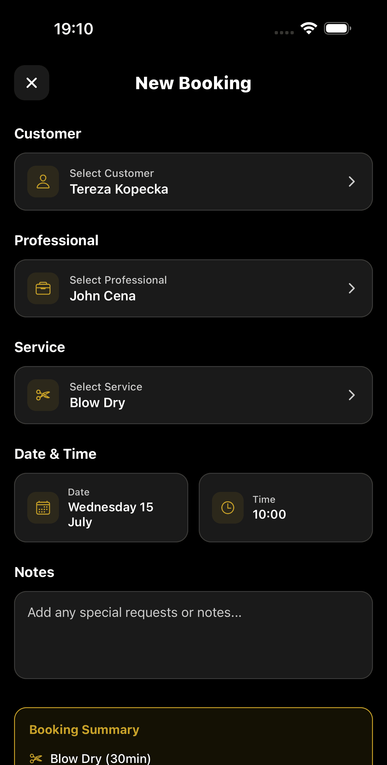 New booking